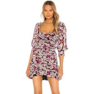 ASTR The Label Dress Large Keira Pink Floral Print Ruched Smocked‎ Mini Dress